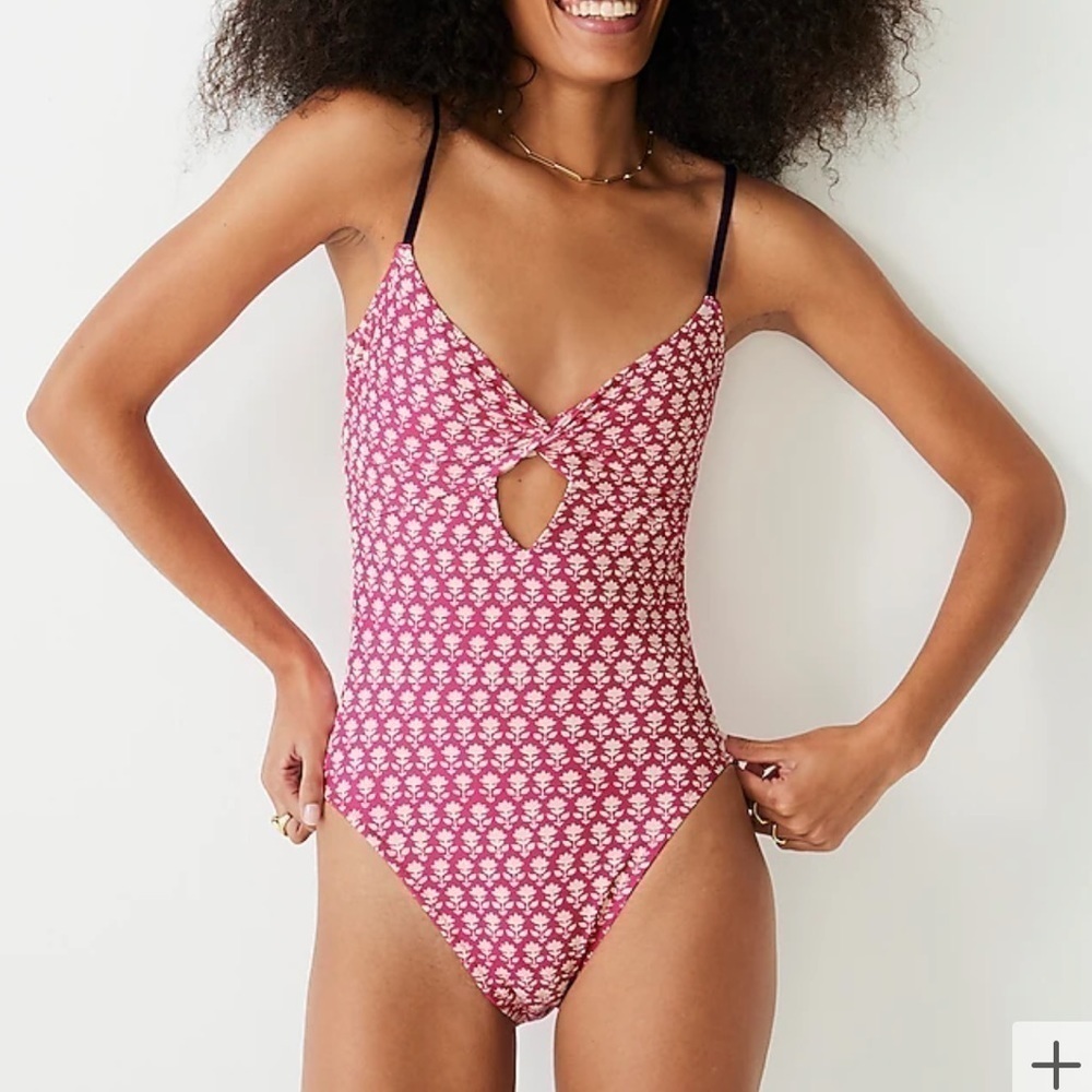 Jcrew Twist Front Keyhole One Piece Swimsuit Pink Stamp Floral